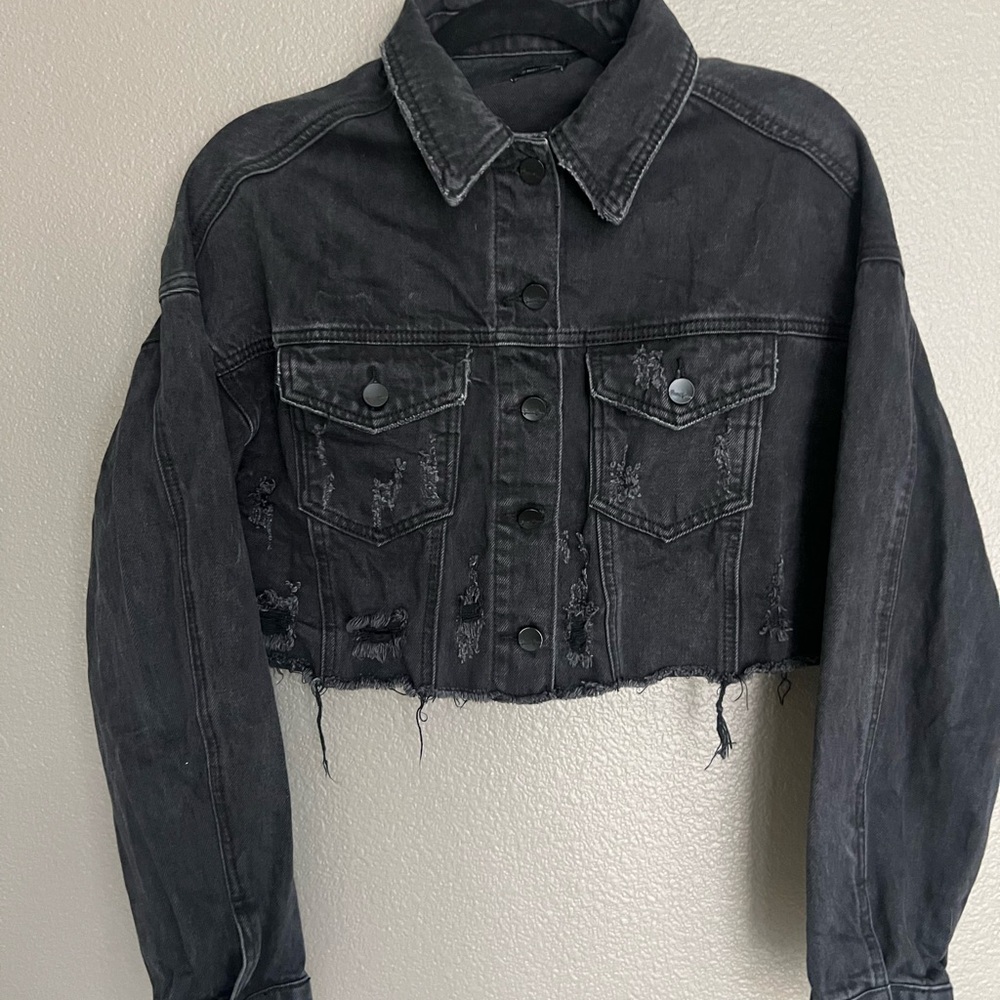 Black Distressed Cropped Jacket